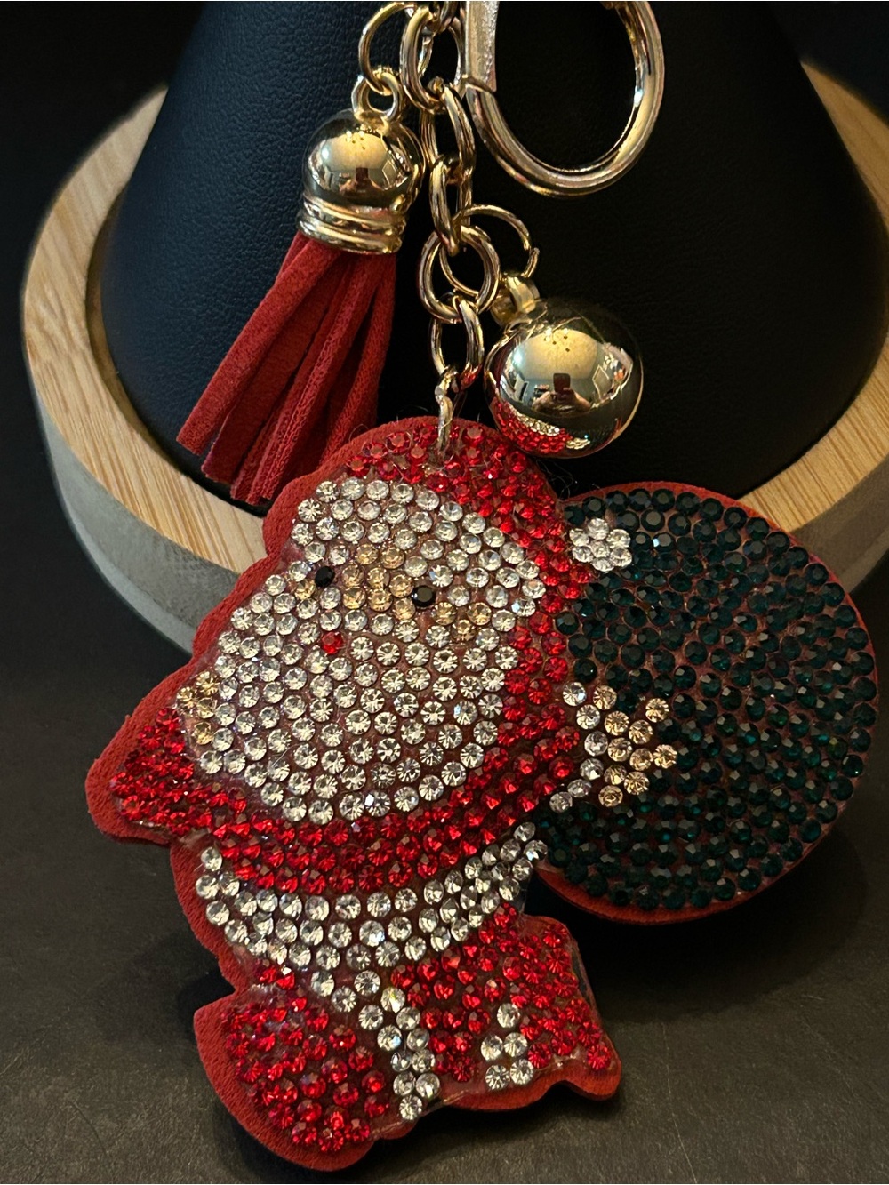 PREMIUM Puffy Red, Gold and Black Crystal Santa Claus Bag Charm Keychain